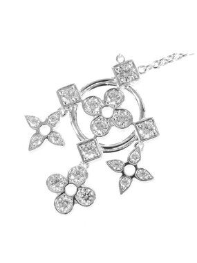 Louis Vuitton Pendentif Monogram White Gold 18K Diamond Necklace